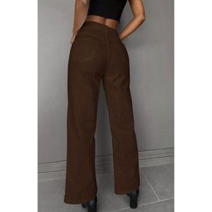 OSCA Jeans de mezclilla marrón de pierna ancha, estilo vintage y moderno, de tela elástica suave, ecológicos, duraderos, transpirables, de cintura alta, corte relajado, con detalles chapados - Product Image 5