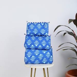 Juego de 3 Bolsas de Cosméticos Acolchadas con Estampado Floral de Moda Bohemia, con Cierre de Cremallera y Cadenas, Bolsas de Aseo de Algodón - Product Image 5