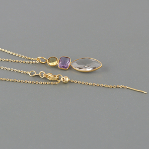 Wholesale 18k gold plated citrine amethyst crystal quartz briolette pendant checker cut stone necklace brass <b>cable</b> chain jewelry - Product Image 6