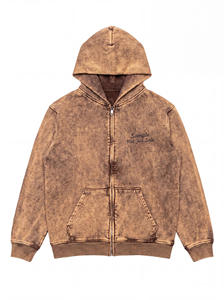 Sudadera con capucha para hombre, estilo vintage, con lavado ácido, cremallera completa, oversize, bordada, estilo urbano, informal, con bolsillos canguro - Product Image 2
