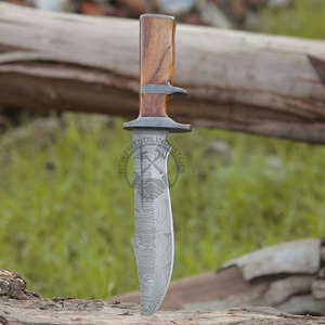 Nouvelle édition de marque, couteau de chasse à lame fixe en acier Damas de 13 pouces, manche en bois de rose, couteau tactique multifonctionnel de survie en plein air - Product Image 1