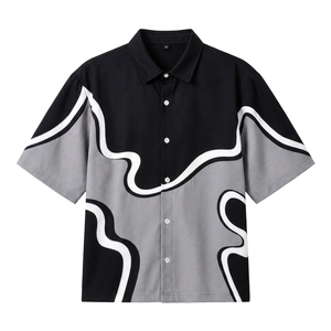 Men's Summer Casual Woven Breathable <b>Shirt</b> Short Sleeve Button Front <b>Geometric</b> Pattern Loose Fit Top OEM Custom Apparel Supply - Product Image 4