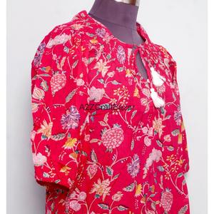 Vestidos Casuales de Oficina para Mujer, 100% Algodón, Hechos a Mano, Tejidos, de Verano y Primavera, Mini, Manga Larga, Cuello Redondo, Estampado Floral, Modernos y Holgados - Product Image 5