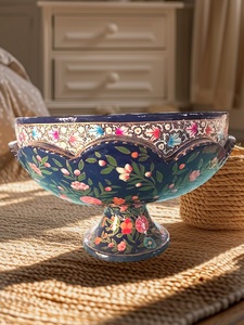 Bol de service décoratif en émail floral, bonbonnière sur piédestal, centre de table pour la maison, les mariages et les fêtes - Product Image 1