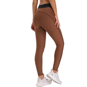 Offre Spéciale femmes ligne contraste couleur Compression serré bout à bout course entraînement sport Gym Fitness taille élastique Yoga Leggings - Product Image 3