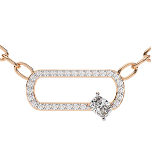 Collier pendentif en argent 925 or rose avec moissanite taille émeraude, chaîne à maillons géométriques, ras-de-cou minimaliste, pour usage quotidien, unisexe - Product Image 2