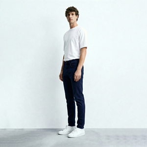Custom Wholesale Men's Vintage Streetwear Jeans Curved Seam <b>Paneled</b> Washed Denim Oversized Color Fade Proof Eco Friendly - Product Image 1