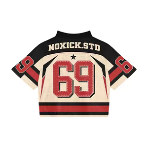 OEM ODM Men's <b>Plus</b> <b>Size</b> Retro Cropped <b>Mesh</b> American Football Jersey Custom Logo Printed Short Sleeve Custom Colors Boxy Style - Product Image 6