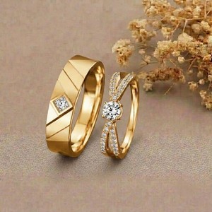 Anillo de Compromiso de Oro Amarillo de 14K con Diamantes, Diseño Geométrico, Engaste Pavé, Anillos de Boda Clásicos, Joyería Unisex - Product Image 1