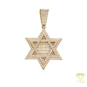Statement Star Necklace Pendant With Two Tone Gold and White Moissanite Stones - Product Image 4