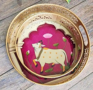 Stylish Home Metal Pichwai <b>Jar</b> with Tray Antique Style <b>Decorative</b> Storage Container for Gifting - Product Image 4