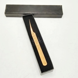 <b>Rose</b> Gold Plasma Color Eyelash Extension Tweezer Straight Point / Heart Grip Design / Single Tweezer <b>Black</b> Card Box Packing Set - Product Image 3
