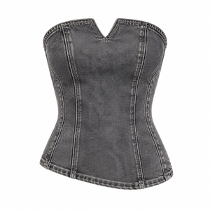 Top de mezclilla con aberturas 2026, transpirable, sostenible, tallas grandes, para mujer, servicio OEM personalizado - Product Image 1