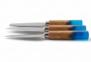 Handcrafted <b>Cheese</b> <b>Knife</b> <b>Set</b> Stainless Steel Blade With Wood Handle Blue Dipped Design Durable Kitchen Tools For Home And Hotel - Product Image 3