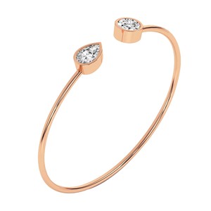 Bracelet jonc Aurea Flexi en or rose 14 carats avec diamant de laboratoire (1 carat) Tw. Bague de fiançailles minimaliste unisexe demi-éternité à empiler - Product Image 6