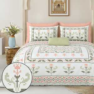 Parure de lit artisanale bohème 3 pièces en coton imprimé floral Mario, 200 fils, anti-acariens, toutes saisons, personnalisable - Product Image 1