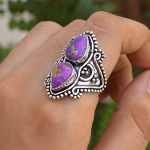 Purple Copper <b>Turquoise</b> Statement <b>Ring</b> for Women Classic Sterling Silver Wedding Gift <b>Ring</b> - Product Image 1