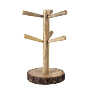 Soporte para tazas de madera de acacia con 6 ganchos, acabado natural, organizador de cocina para almacenamiento de tazas de café en la encimera, para uso doméstico. - Product Image 1