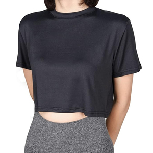 Camiseta Corta Minimalista para Mujer, de Algodón, Holgada, Lisa, Informal, Estilo Urbano, con Estampado Personalizado - Product Image 3