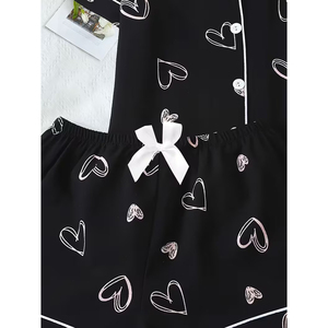 Ensemble de pyjama pour femmes à manches courtes, motif floral, confortable, coupe décontractée, pour un confort quotidien, en polyester - Product Image 4