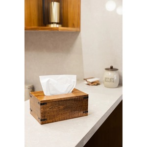 Handcrafted Farmhouse Wooden Facial Tissue Dispenser Metal <b>Corner</b> Brackets Industrial Style Dark Wood Rectangular Tissue Case - Product Image 6