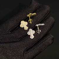 Boucles d'oreilles clous de luxe en moissanite croisée, style hip-hop, en argent sterling 925 plaqué rhodium, couleur D VVS, serties, unisexe, bijoux fins