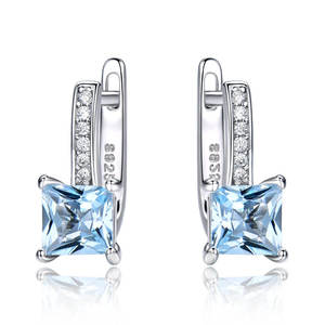 Pendientes de Clip Románticos, Lindos y Modernos, con Gema Azul Cielo, Circonita Cúbica, Corte Princesa, Plata de Ley 925, Regalo - Product Image 1