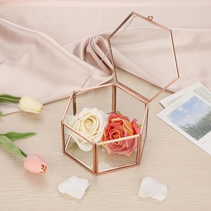 กล่องเครื่องประดับแก้วทรงหกเหลี่ยมสีโรสโกลด์พร้อมฝาปิดแบบมีบานพับ กล่องเก็บของตกแต่งสำหรับเครื่องประดับและของจุกจิก กล่องโชว์ของตกแต่ง - Product Image 6