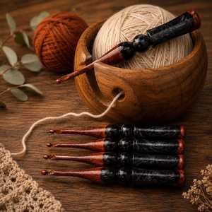 Handmade Wooden <b>Crochet</b> <b>Hooks</b> <b>Set</b> Smooth Resin Handle Round Shape Simple Style for Hand Knitting Needlework Tools - Product Image 1