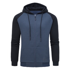 Sweat-shirt zippé à capuche pour homme en maille gaufrée, manches classiques, couleur unie, coupe décontractée ample, idéal pour l'hiver, avec poches et broderies - Product Image 3