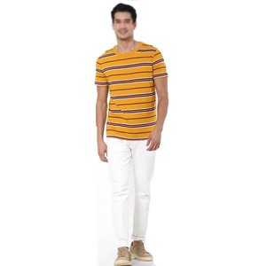 เสื้อยืดคอกลมแขนสั้นสีเหลืองล้วนสำหรับผู้ชาย ทรงโอเวอร์ไซส์ สไตล์ลำลอง ผลิตจากผ้าถักโพลีเอสเตอร์/คอตตอน - Product Image 1