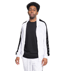 Traje de terciopelo con cremallera para hombre, traje ajustado con raya lateral, cierre frontal, 2 piezas - Product Image 1