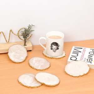 Square Resin <b>Coasters</b> with <b>Gold</b> Edges Handmade Modern Glam Table Mats 350mm Diameter 5mm Thick - Product Image 4