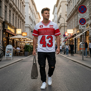 Maillot de football d'Autriche unisexe rouge et blanc 43 col en V manches courtes en mesh respirant pour adulte, impression sublimée - Product Image 2