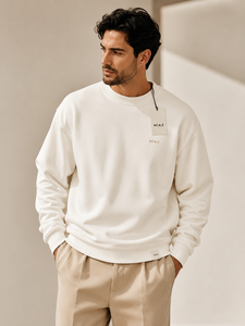 Sweat-shirt à col rond pour homme MIAZ, coupe classique, blanc uni, en coton tricoté, logo sur le devant, style hiver, prix avantageux - Product Image 1