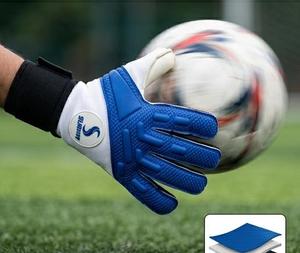 Guantes de Portero de Fútbol Subhay, Dedos Completos, Cuero Azul y Blanco, Antideslizantes, Cierre de Velcro, Unisex, Equipo Deportivo - Product Image 1