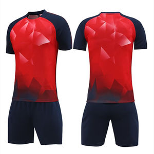 Conjunto de Camiseta y Pantalones Cortos de Fútbol para Hombre, Color Rojo Marino, Cuello Redondo, Manga Corta, Sublimado, Absorbe la Humedad, Ajuste Atlético, Estampado Geométrico - Product Image 1