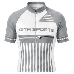 Customized Grey <b>White</b> <b>Cycling</b> <b>Jersey</b> Short Sleeve Zip Front Road Bike Shirt Lightweight Breathable Performance <b>Cycling</b> Wear - Product Image 1