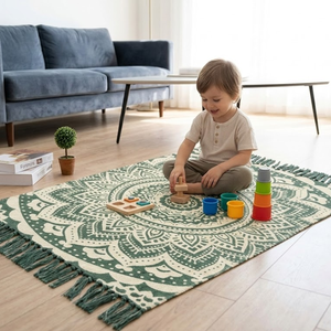 Alfombra Clásica Rectangular Dhurry |   Microfibra de Algodón Trenzada Plana Hecha a Máquina |   Tela Tejida con Pelo Cortado |   Base de PVC Antideslizante | - Product Image 5