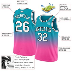 Camiseta de Baloncesto Personalizada en Verde Azulado, Blanco y Rosa, con Diseño Auténtico Degradado, Uniforme de Equipo Sublimado, Camiseta de Entrenamiento Moderna con Cuello de Malla - Product Image 5