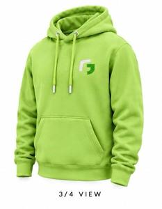 เสื้อฮู้ดผู้ชายสีเขียวมะนาว ทรงปกติ ผ้าฝ้ายฟลีซสีพื้น มีกระเป๋า โลโก้ด้านหน้า สไตล์ลำลองสำหรับฤดูใบไม้ร่วง - Product Image 1