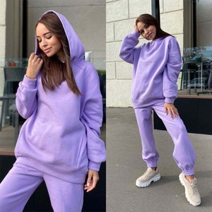 Conjunto Deportivo con Capucha para Mujer, Color Morado, Estilo Casual, Manga Larga, Corte Holgado, 100% Algodón, para Otoño, con Bolsillos Laterales - Product Image 4