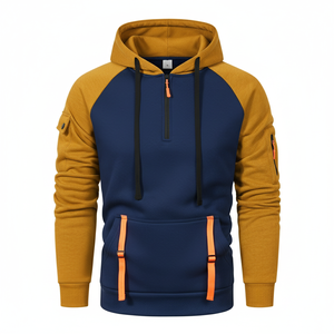 Mens Autumn Quarter <b>Zip</b> <b>Hoodie</b> Color Block Raglan Pullover Sweatshirt Breathable <b>Pocket</b> Polyester Custom Streetwear Manufacturer - Product Image 4
