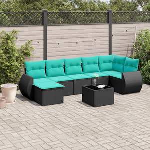 Conjunto de Sofás de Patio de Ratán Sintético Negro Moderno con Cojines, Muebles de Exterior, 8 Piezas, Asientos Seccionales - Product Image 3