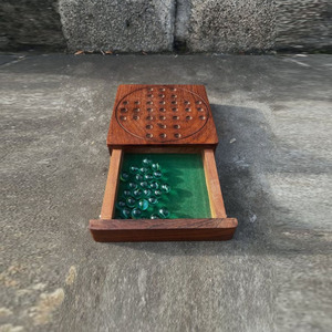 Handcrafted Wooden Peg Solitaire Board Game Featuring Metal Marbles And Storage Drawer For Modern <b>Puzzle</b> Strategy For Family Fun - Product Image 3