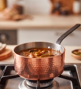 Copper Hammered Handle Sauce <b>Pan</b> And Copper Lid Minimalist Design Durable Metal Cookware For Gas And <b>Induction</b> Stoves - Product Image 4