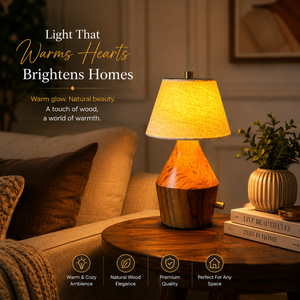 Rechargeable Teak Wood <b>Table</b> <b>Lamp</b> | 2600mAh Battery 10 Hour Runtime Fabric Shade Cordless LED Bedside Desk Home Decor Light <b>Lamp</b> - Product Image 4