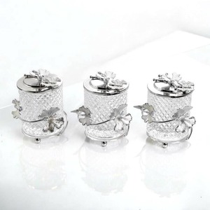 Leaf Design Silver Metal Glass Container For Gifting Purpose Luxury Storage <b>Jar</b> For Weddings And Housewarming From India - Product Image 1