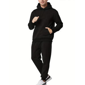 <b>Men's</b> Black Hooded Tracksuit Set Full Length Cotton Sweatshirt and Jogger Pants with Side Pockets Casual Autumn Wear - Product Image 1