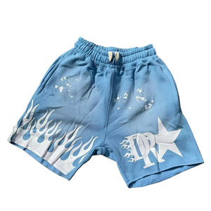 Shorts de survêtement amples pour hommes en molleton de coton épais rose, style streetwear, avec imprimé graphique étoile flamme, vente en gros - Product Image 3
